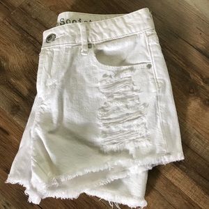 Articles of society raw hem distress shorts white
